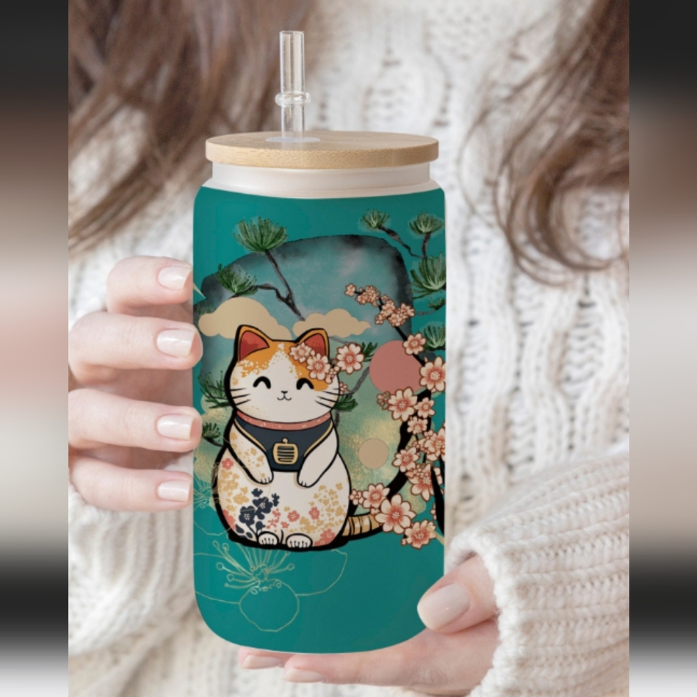 16oz Frosted Glass Tumbler With Lid and Straw
